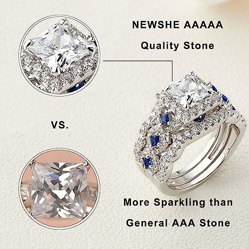 Comparison of NEWSHE AAAAA quality stone vs general AAA stone with rings.