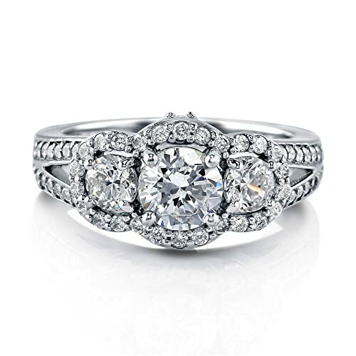 BERRICLE Sterling Silver 3-Stone Engagement Ring