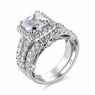 Wuziwen 4Ct Sterling Silver Cubic Zirconia Engagement Rings