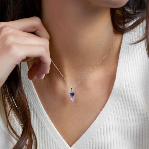 2 Stone Simulated Birthstone Heart Necklace